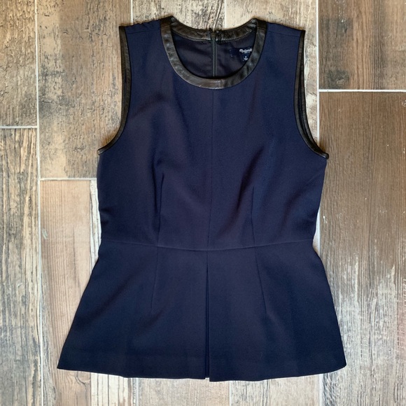 Madewell Navy Peplum Top w/Black Leather Trim - Picture 6 of 8